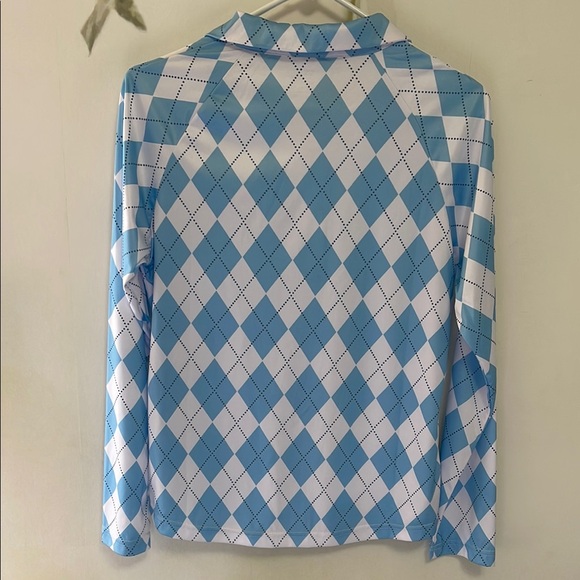 Trendimax Blue and White Argyle Pattern Women's Golf Athletic 1/4 Zip Top - Picture 3 of 5